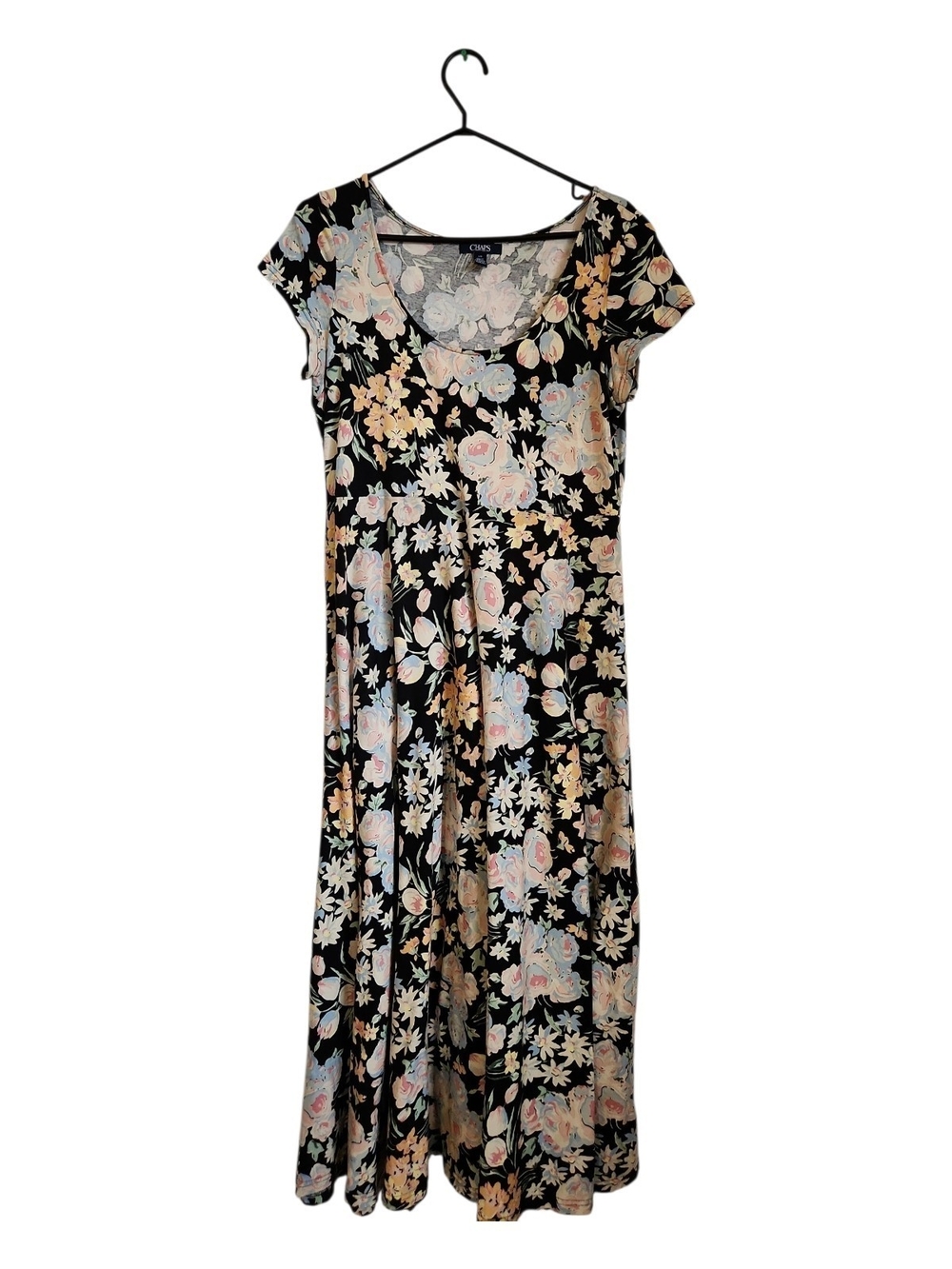 Chaps Black Floral Scoop Neck Sleeveless Maxi Dress Womens Large
